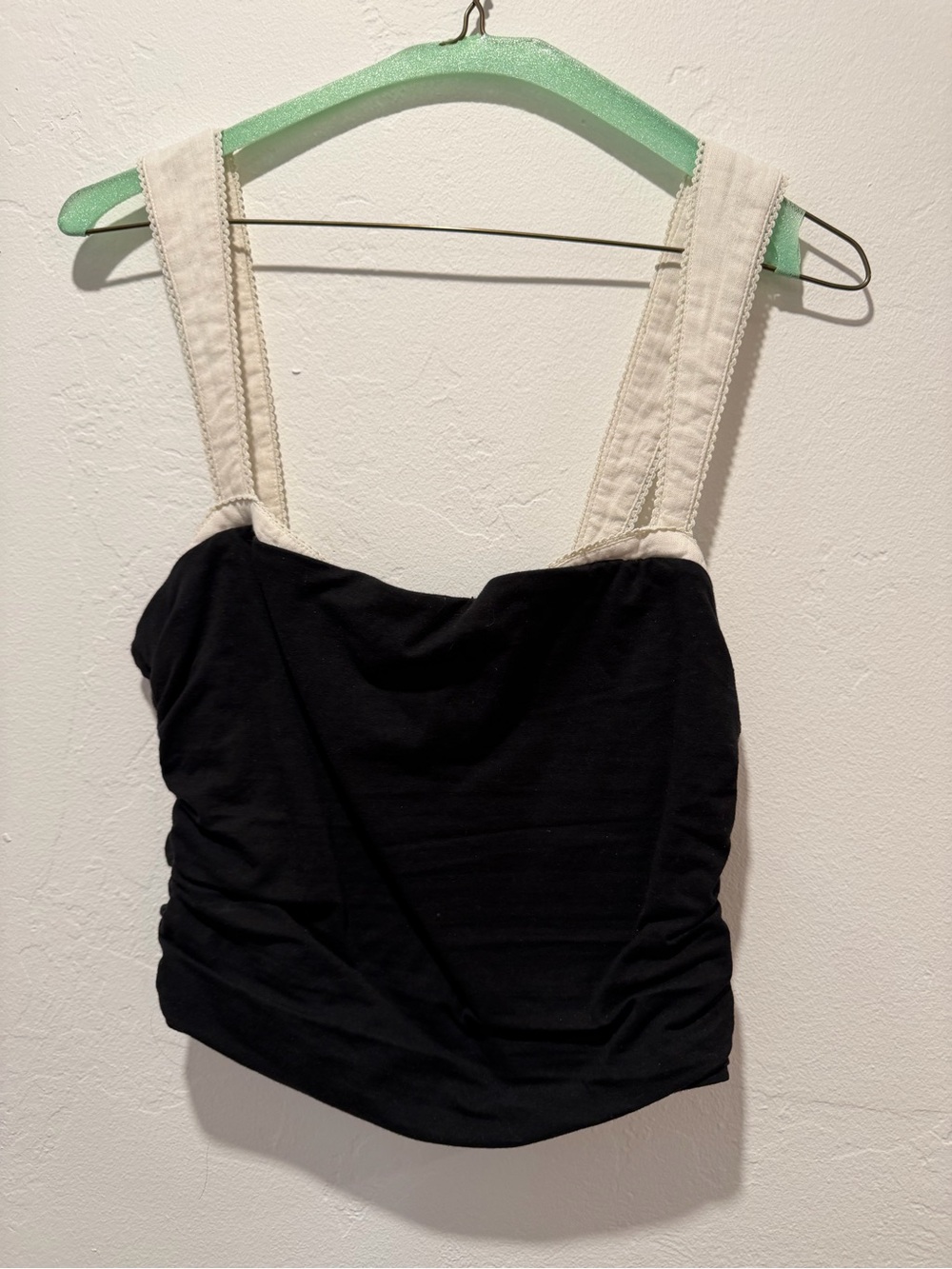 Free People Black Crop Tank with Cream Wide Straps